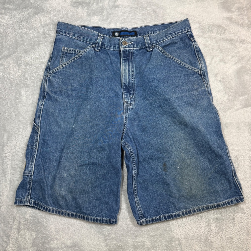 VTG L2 Levi's Carpenter Denim Shorts Mens 34 (Fits 35) Blue Distressed Faded 90s
